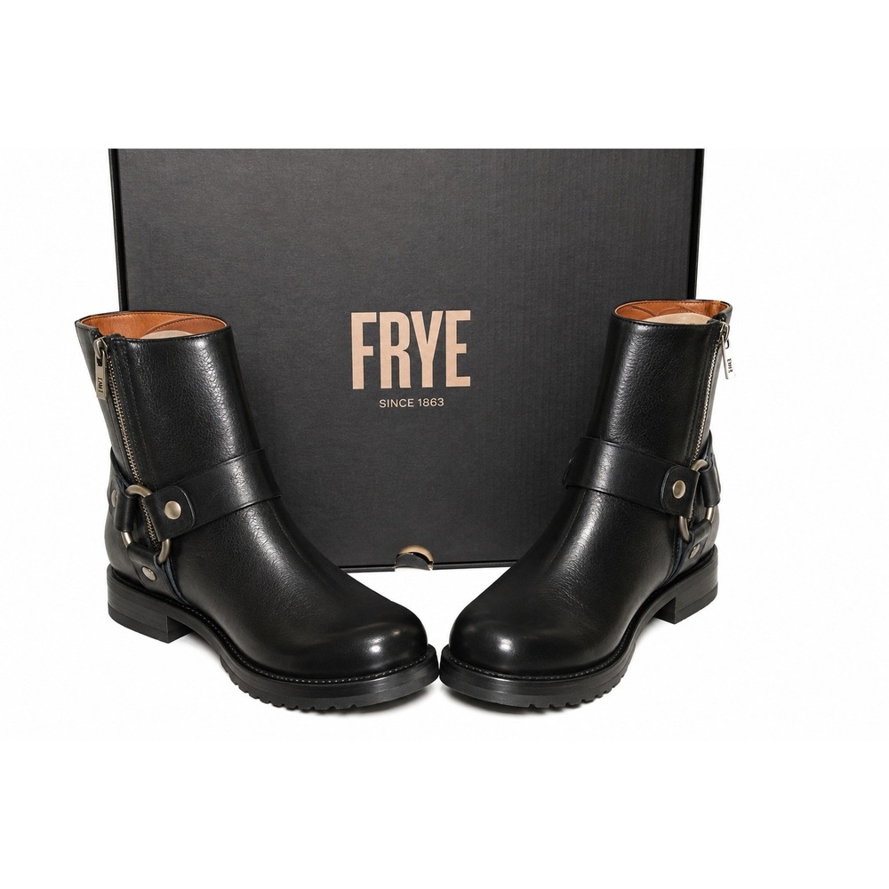 Frye Veronica Harness Short Leather Moto Boots Women 6.5 Black NEW In BOX